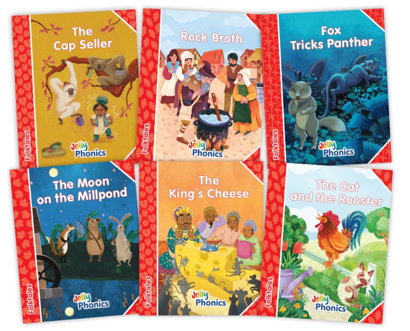 Jolly Phonics Folktales Red Readers (Level 1) Complete Set (1-6) in Precursive Letters (British English edition)